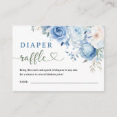Dusty Blue Floral Baby shower Luier Raffle Informatiekaartje (Voorkant)