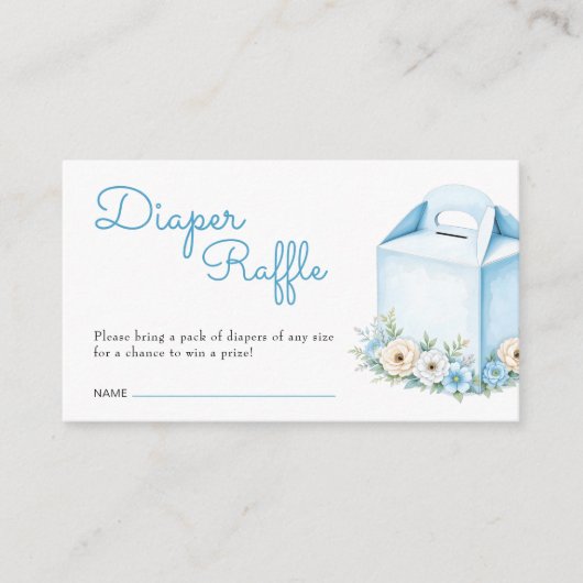 Dusty Blue Floral Baby shower Luier Raffle Ticket Informatiekaartje (Voorkant)