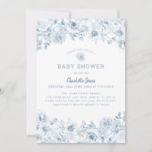 Dusty Blue Floral Baby shower Uitnodigen met Elega Kaart (Voorkant)