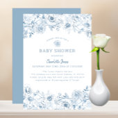 Dusty Blue Floral Baby shower Uitnodigen met Elega Kaart