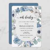 Dusty Blue Floral = Baby shower uitnodiging (Voorkant / Achterkant)