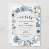 Dusty Blue Floral = Baby shower uitnodiging (Voorkant)