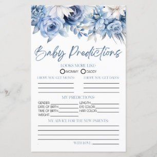 Dusty Blue Floral Baby shower voorspellingen spel