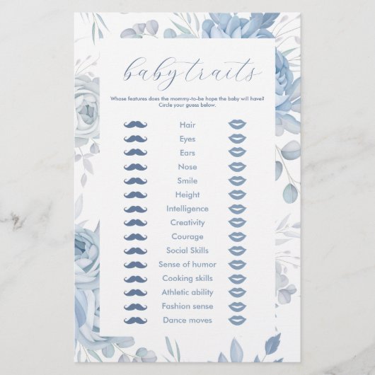 Dusty Blue Floral Baby trekjes spel Flyer (Voorkant)