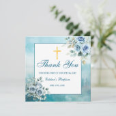 Dusty Blue Floral Baptism Boy Religious Bedankkaart (Staand voorkant)
