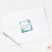 Dusty Blue Floral Baptism Boy Vierkante Sticker (Envelop)