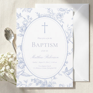 Dusty Blue Floral Baptism Kaart