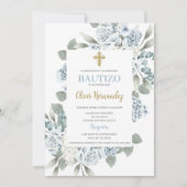 Dusty Blue Floral Bautizo Spaanse uitnodiging (Voorkant)