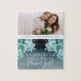 Dusty Blue Floral Be My Flower Girl Photo Legpuzzel