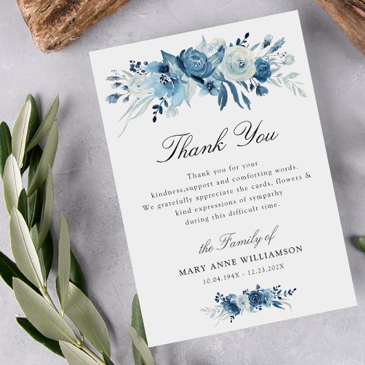 dusty blue floral begrafenis bedankt voor je opmer