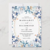 Dusty Blue Floral Berry Kerst Winter Wedding Kaart (Voorkant)
