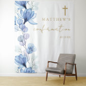 Dusty Blue Floral bevestiging foto achtergrond Wandkleed (In situ)