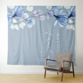 Dusty Blue Floral bevestiging foto achtergrond Wandkleed (In Situ (horizontaal))