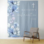 Dusty Blue Floral bevestiging foto achtergrond Wandkleed (In situ)