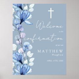 Dusty Blue Floral Bevestiging Welkomstbord Poster