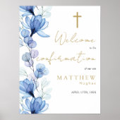 Dusty Blue Floral Bevestiging Welkomstbord Poster (Voorkant)