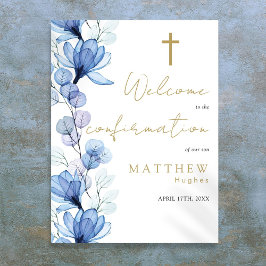 Dusty Blue Floral Bevestiging Welkomstbord Poster