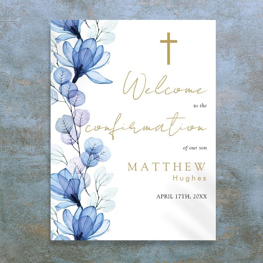 Dusty Blue Floral Bevestiging Welkomstbord Poster