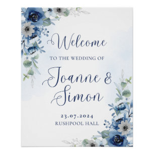 Dusty Blue Floral Bewerkbaar Wedding Welkomstbord Perfect Poster