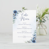 Dusty Blue Floral Bewerkbare Trouwtaart Menu Sign (Staand voorkant)