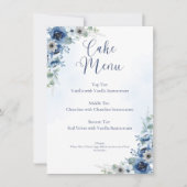 Dusty Blue Floral Bewerkbare Trouwtaart Menu Sign (Voorkant)