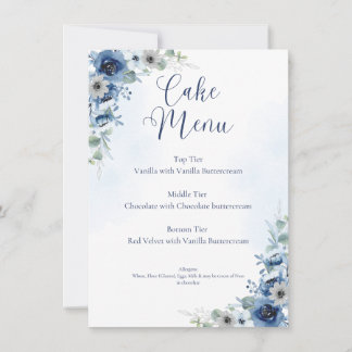 Dusty Blue Floral Bewerkbare Trouwtaart Menu Sign