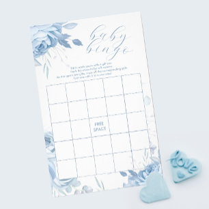 Dusty Blue Floral BINGO Baby shower spel Flyer