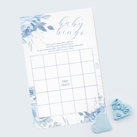 Dusty Blue Floral BINGO Baby shower spel Flyer