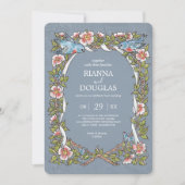  Dusty Blue Floral Bird Waterverf Wedding Kaart (Voorkant)