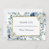 Dusty Blue Floral Birthday Bedankkaart (Voorkant)