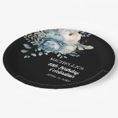Dusty Blue Floral Black 60e verjaardag Papieren Bordje (Gekanteld)