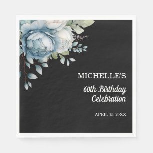 Dusty Blue Floral Black 60e verjaardag Servet