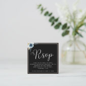 Dusty Blue Floral Black White Weddenschap RSVP QR  Informatiekaartje (Staand voorkant)