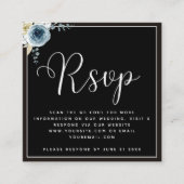 Dusty Blue Floral Black White Weddenschap RSVP QR  Informatiekaartje (Voorkant)