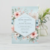 Dusty Blue Floral Bliss Wedding Kaart (Staand voorkant)
