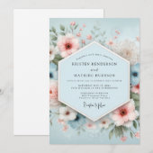 Dusty Blue Floral Bliss Wedding Kaart (Voorkant / Achterkant)