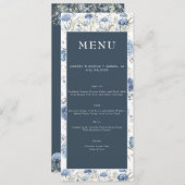 Dusty Blue Floral | Bloemen Bruiloft Menu (Voorkant / Achterkant)