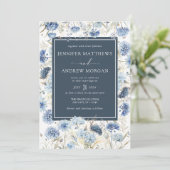 Dusty Blue Floral | Bloemen bruiloft uitnodiging (Staand voorkant)