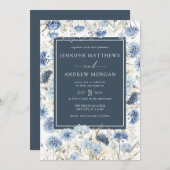 Dusty Blue Floral | Bloemen bruiloft uitnodiging (Voorkant / Achterkant)