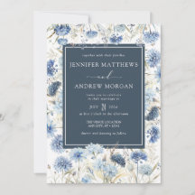 Dusty Blue Floral | Bloemen bruiloft uitnodiging
