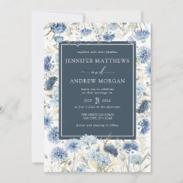 Dusty Blue Floral | Bloemen bruiloft uitnodiging