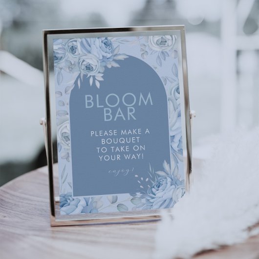 Dusty Blue Floral Bloom Bar Teken Poster