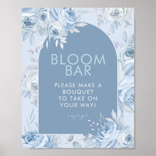Dusty Blue Floral Bloom Bar Teken Poster (Voorkant)