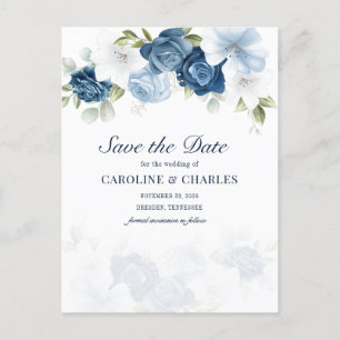 Dusty Blue Floral Bloom Eucalyptus Save the Date Aankondigingskaart