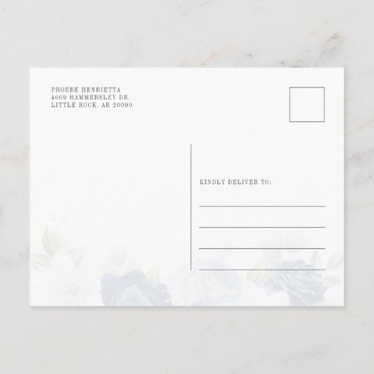 Dusty Blue Floral Bloom Eucalyptus Save the Date Aankondigingskaart (Achterkant)