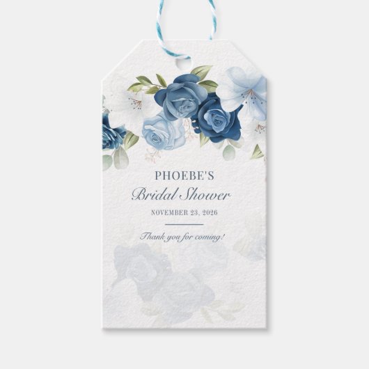 Dusty Blue Floral Bloom Eucalyptus Succulent Cadeaulabel (Voorkant)
