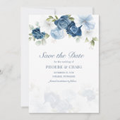Dusty Blue Floral Bloom Eucalyptus Succulent Save The Date (Voorkant)