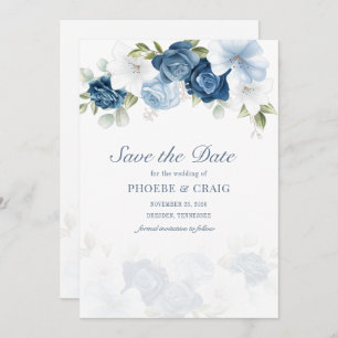 Dusty Blue Floral Bloom Eucalyptus Succulent Save The Date