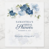 Dusty Blue Floral Bloom Eucalyptus Vrijgezellenfee Wijn Etiket (Enkel label)