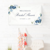 Dusty Blue Floral Bloom Script Vrijgezellenfeest Spandoek (Insitu)